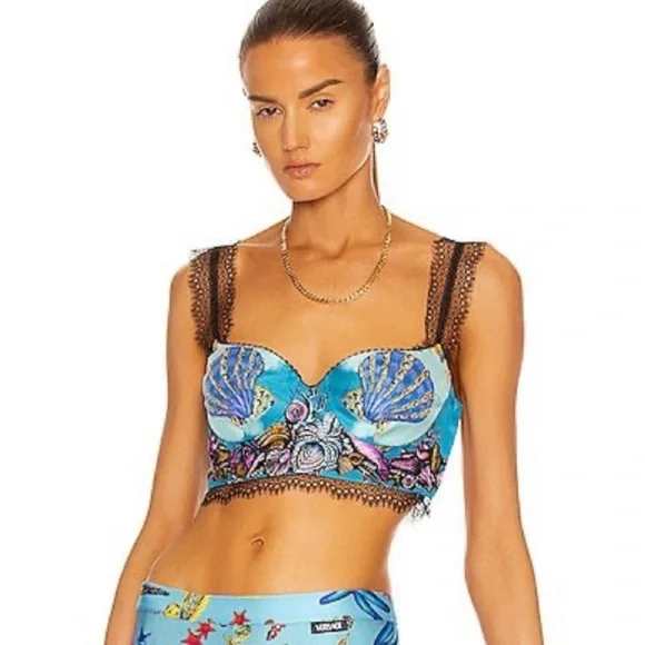 Versace Trésor De La Mer Print Bralette Top - Picture 1 of 10